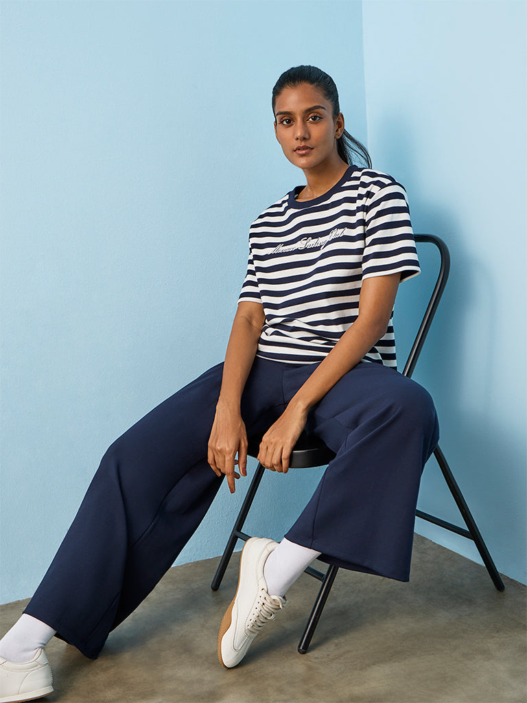 Nuoflexx Navy Striped Regular-Fit Cotton T-Shirt