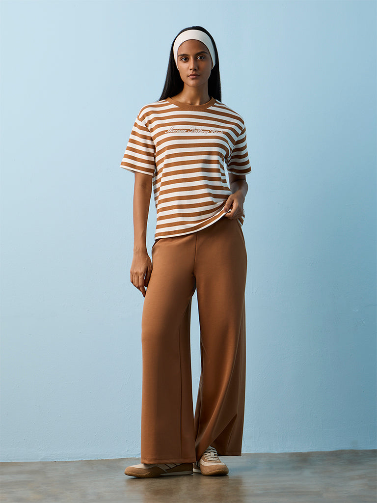 Nuoflexx Off-White Striped Regular-Fit Cotton T-Shirt