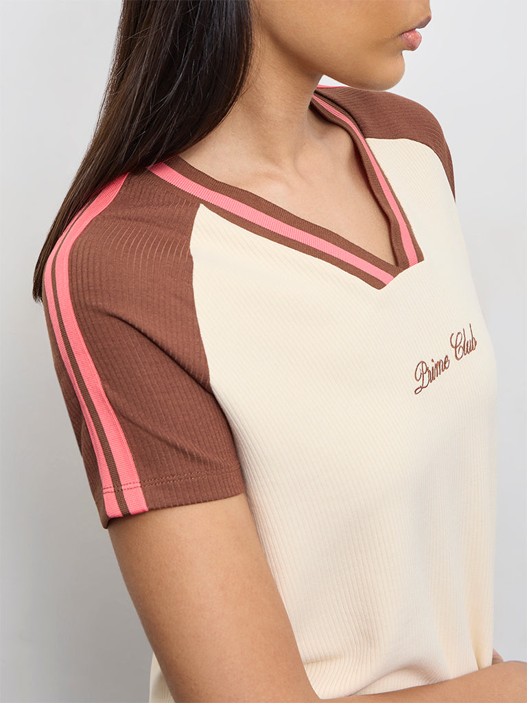 Nuoflexx Cream Color-Blocked T-Shirt