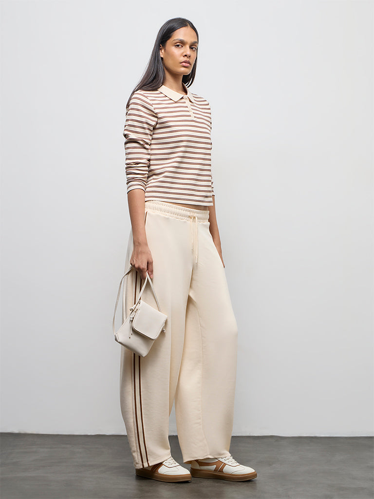 Nuoflexx Cream Striped Cotton-Blend T-Shirt