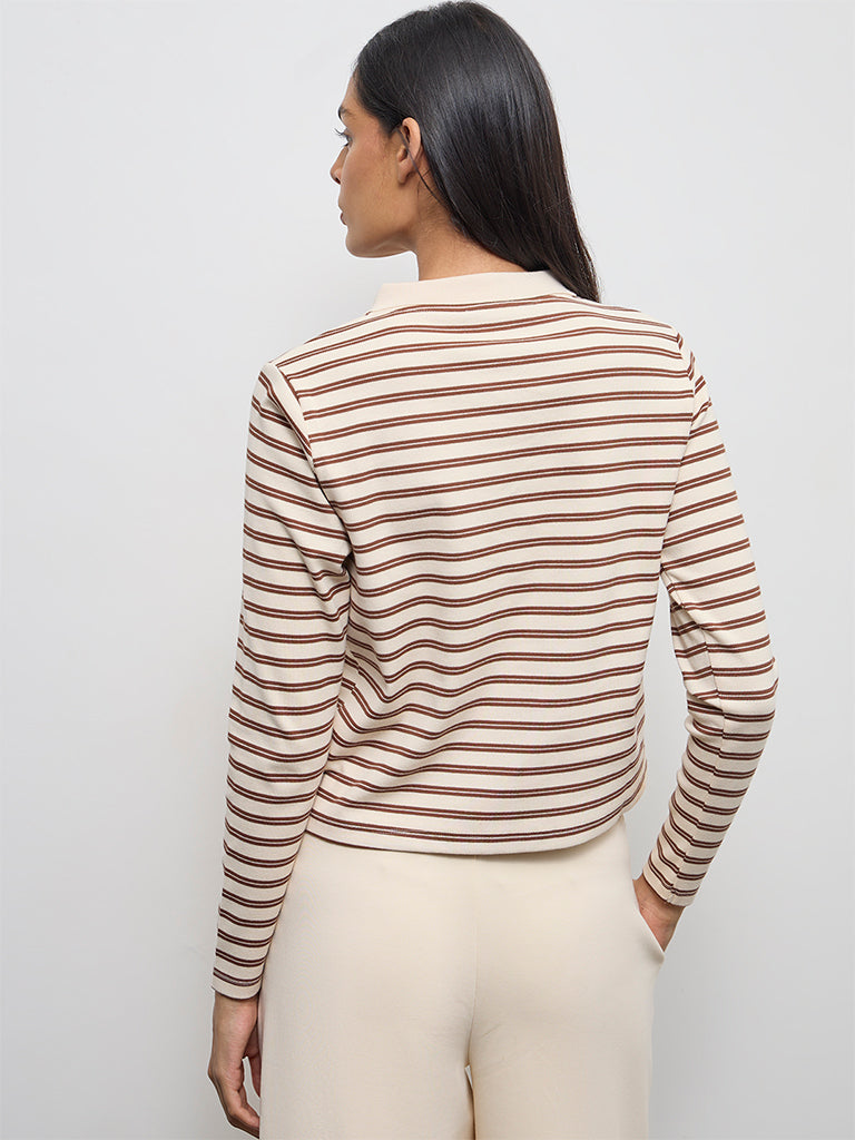 Nuoflexx Cream Striped Cotton-Blend T-Shirt