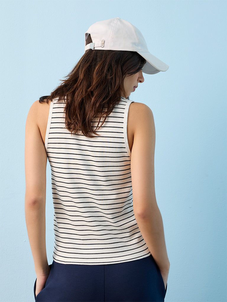Nuoflexx White Striped Cotton-Blend Tank Top