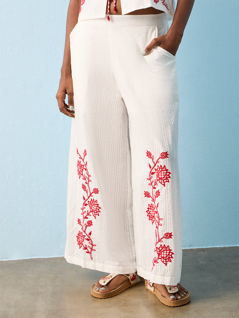 Bombay Paisley White Embroidered Palazzo