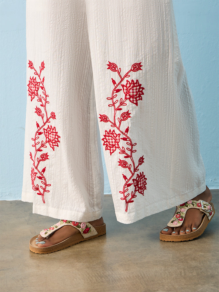 Bombay Paisley White Embroidered Palazzo