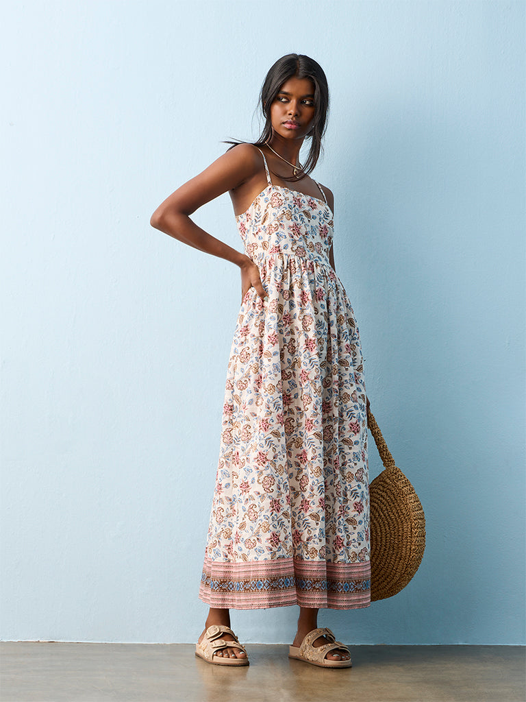 Bombay Paisley Multicolour Botanical Pattern A-Line Cotton Dress