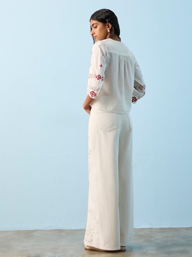 Bombay Paisley Off-White Laser-Cut High-Rise Jeans