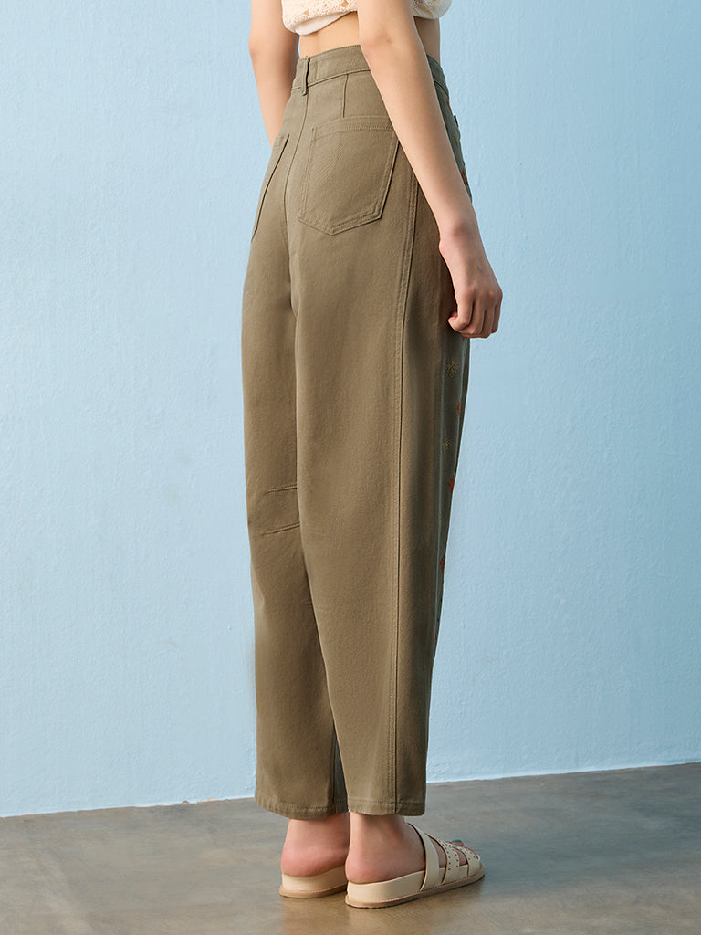 Bombay Paisley Olive Embroidered High-Rise Jeans