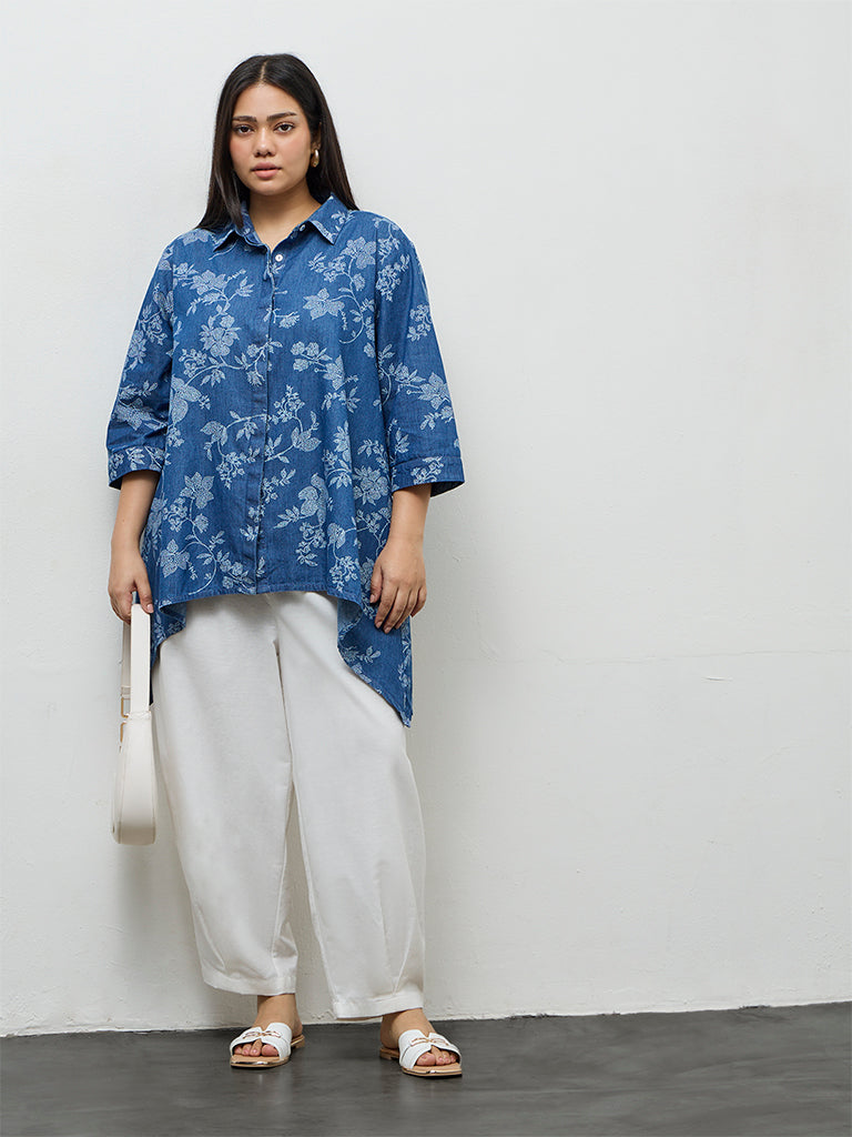 Diza Off-White Solid Cotton Pants