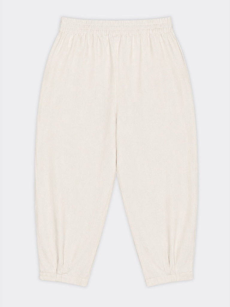 Diza Off-White Solid Cotton Pants