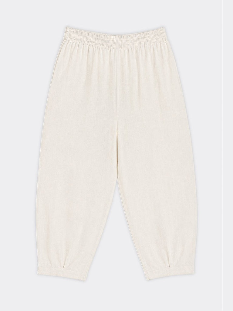 Diza Off-White Solid Cotton Pants