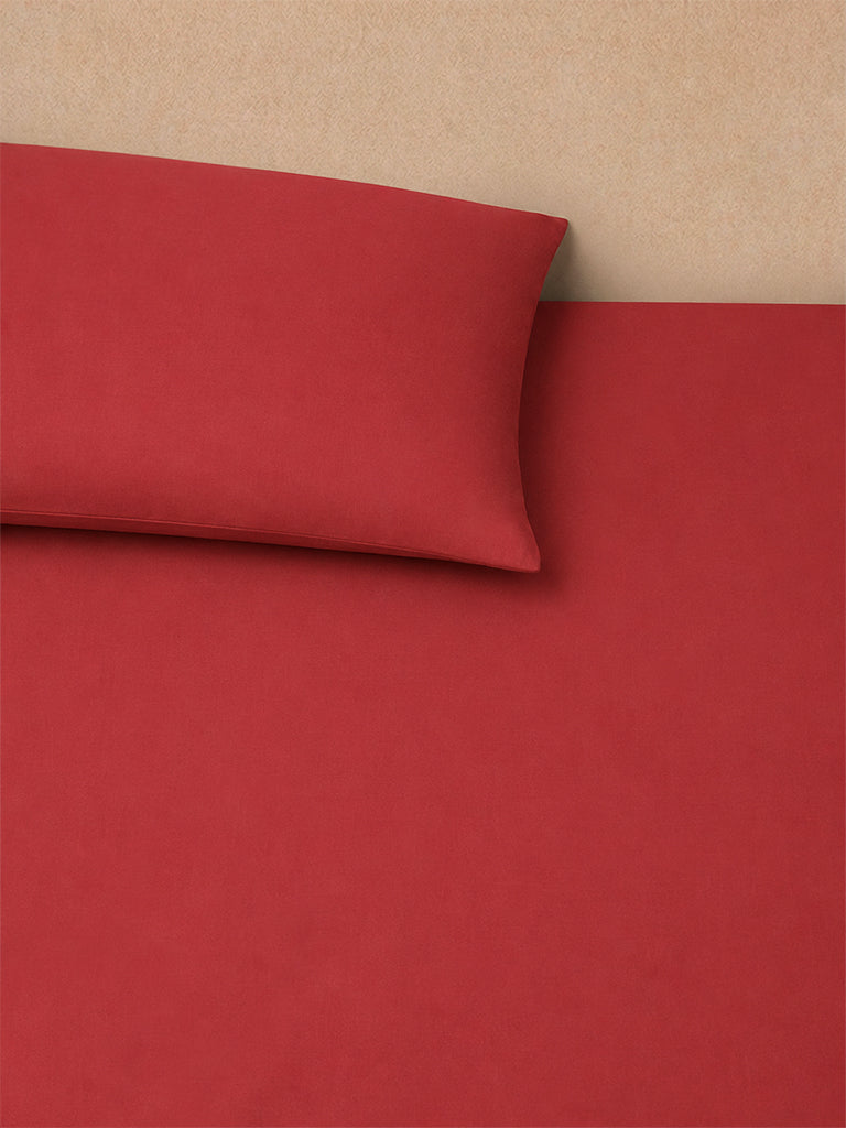 Westside Home Red Solid Queen Bed Sheet Set