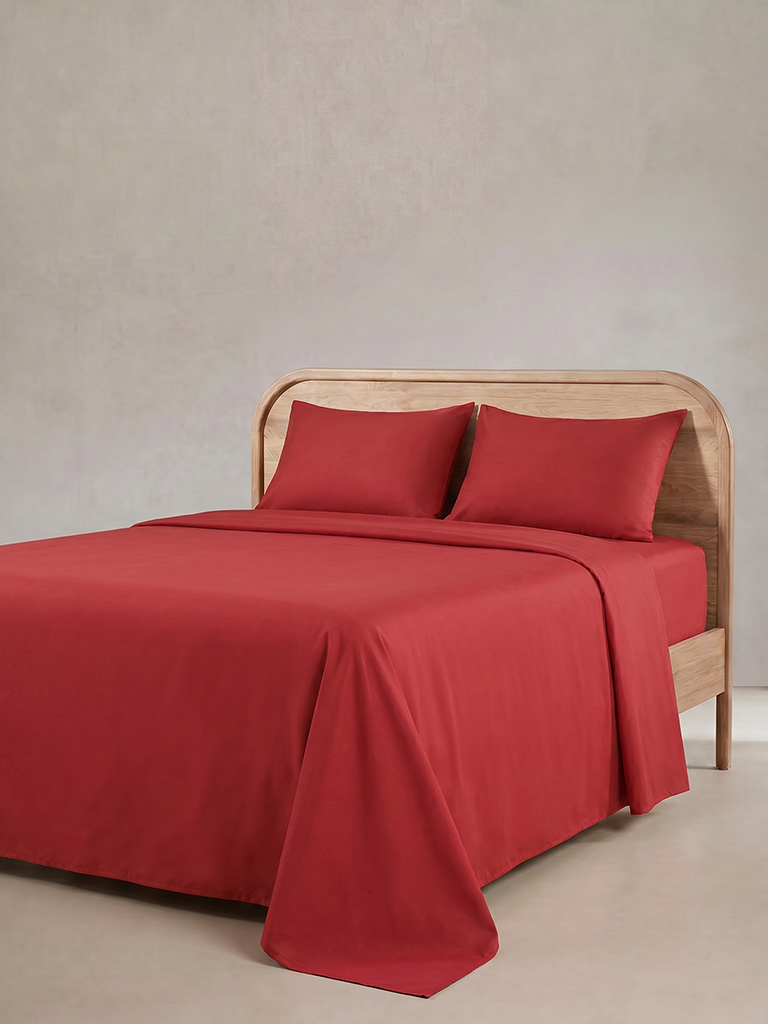 Westside Home Red Solid King Bed Sheet Set