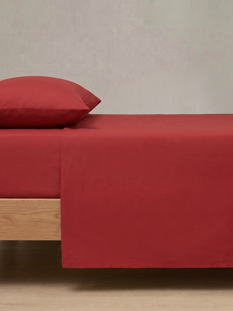 Westside Home Red Solid King Bed Sheet Set
