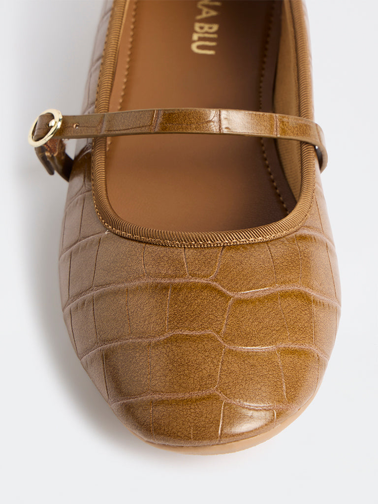 LUNA BLU Tan Textured Mary Jane Shoes
