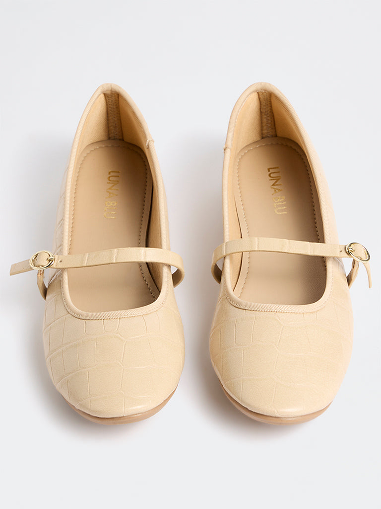 LUNA BLU Light Beige Textured Mary Jane Shoes