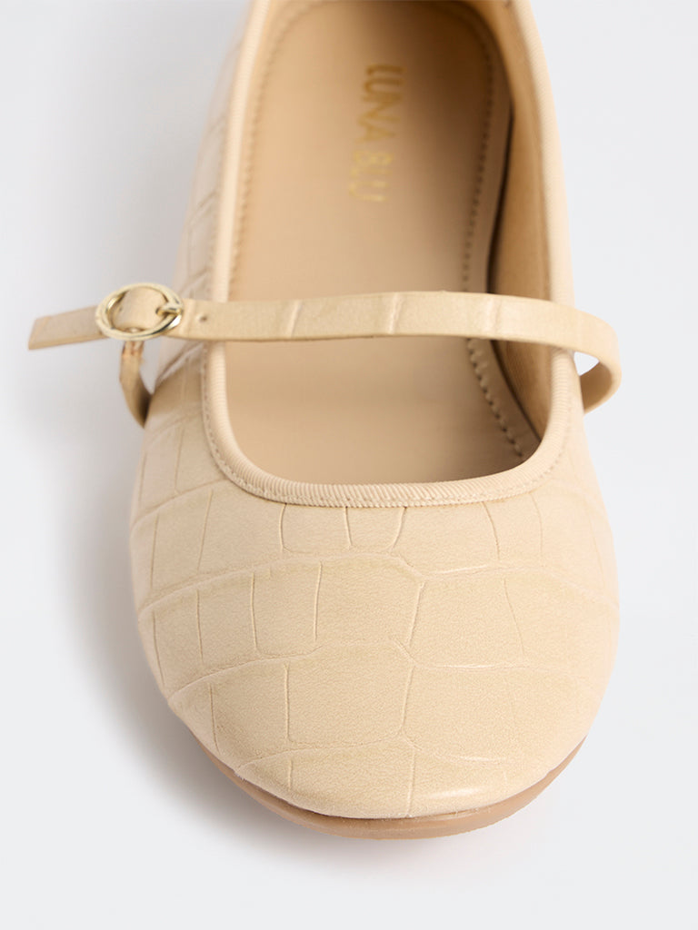 LUNA BLU Light Beige Textured Mary Jane Shoes