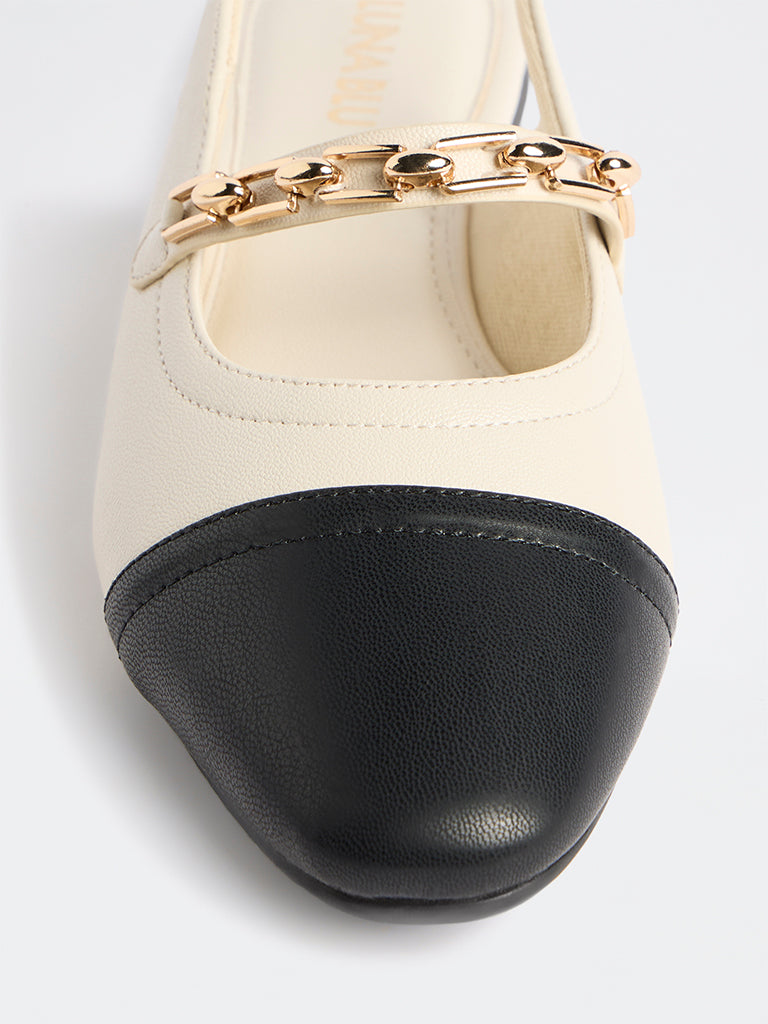 LUNA BLU Ivory Chain-Detail Slingback Shoes
