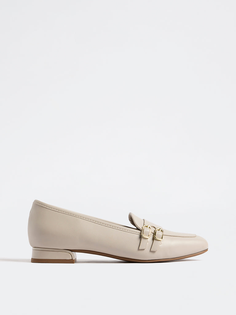 LUNA BLU Ivory Buckle-Detail Loafers