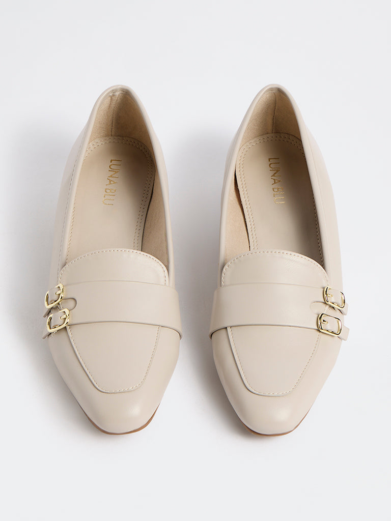LUNA BLU Ivory Buckle-Detail Loafers