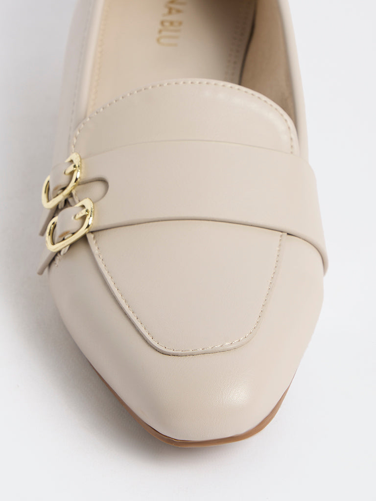 LUNA BLU Ivory Buckle-Detail Loafers