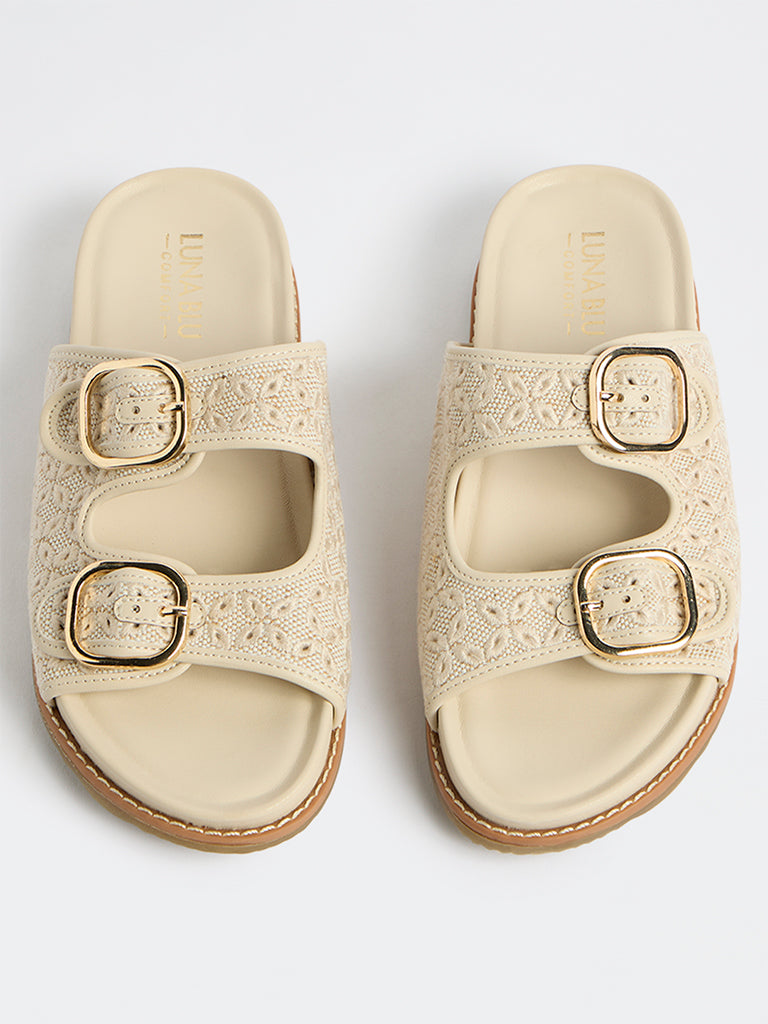 LUNA BLU Ivory Buckle-Detail Sandals