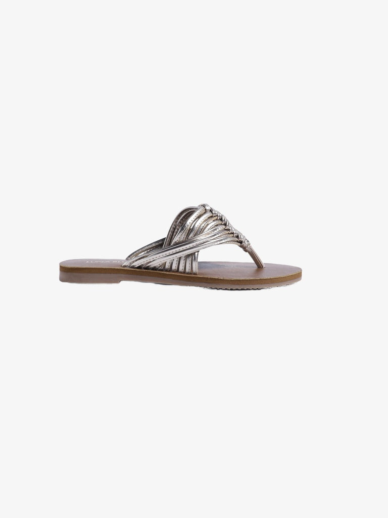 LUNA BLU Silver Straps Thong Flat Sandals