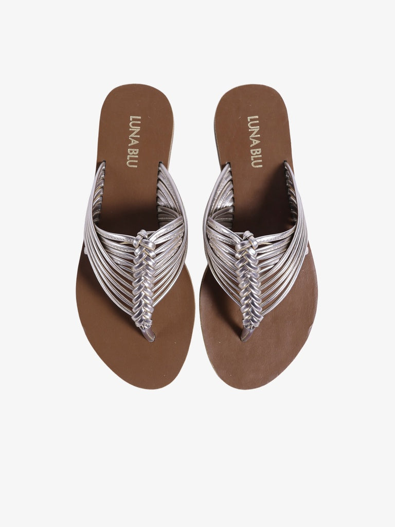 LUNA BLU Silver Straps Thong Flat Sandals