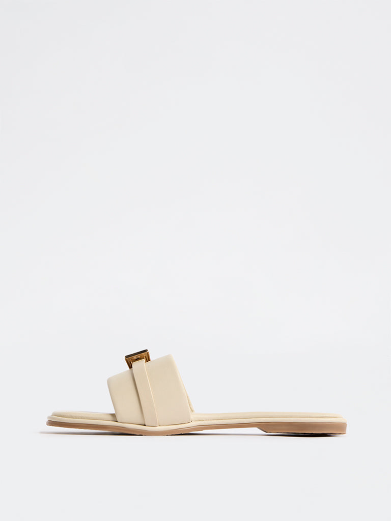 LUNA BLU Ivory Buckle-Detailed Slides