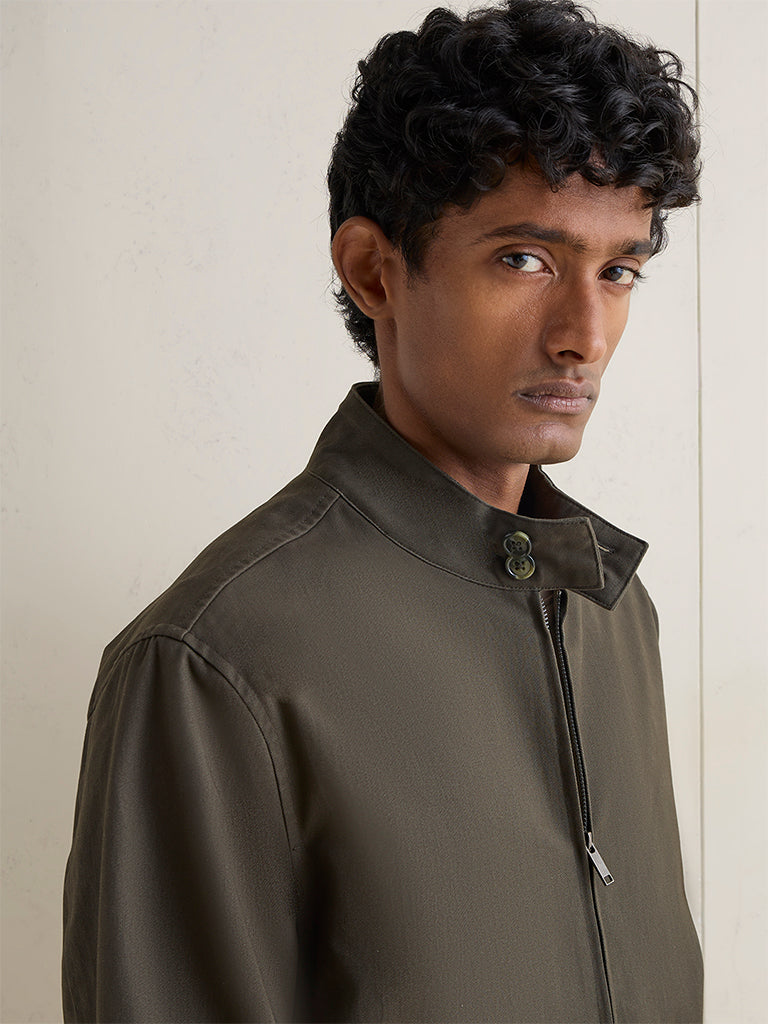 WES Casuals Olive Relaxed-Fit Cotton Jacket