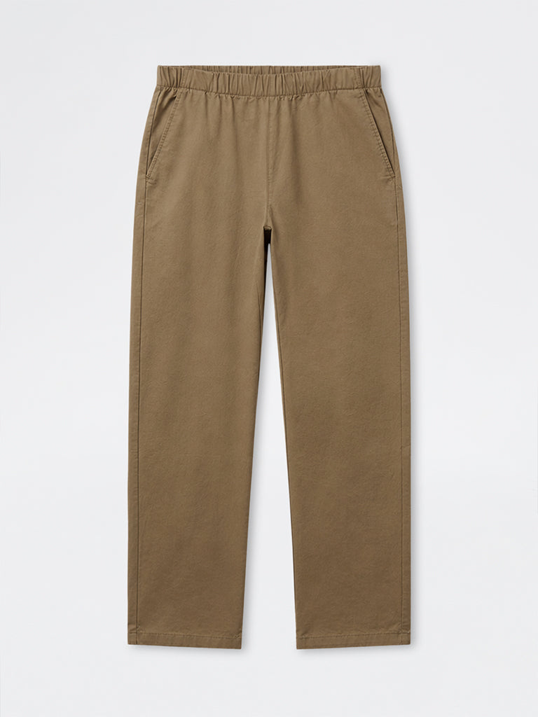 WES Casuals Cotton-Blend Dark Taupe Relaxed-Fit Mid-Rise Chinos