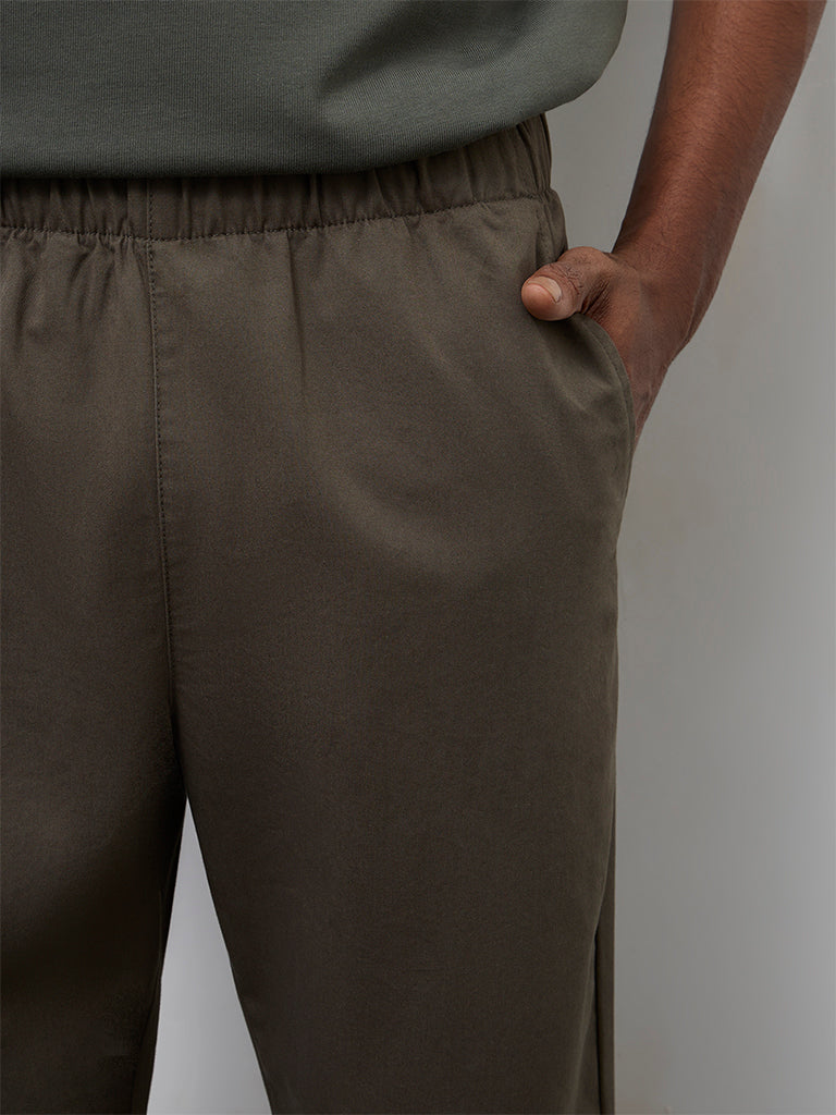 WES Casuals Cotton-Blend Olive Relaxed-Fit Mid-Rise Chinos