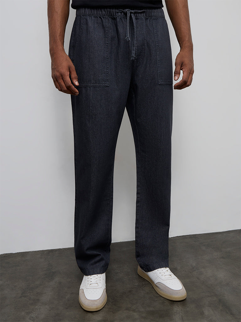 WES Casuals Dark Grey Relaxed-Fit Mid-Rise Cotton Pants