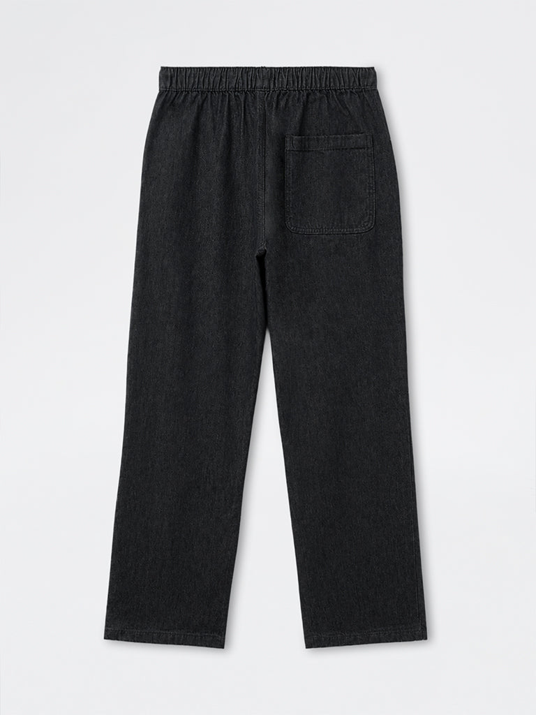 WES Casuals Dark Grey Relaxed-Fit Mid-Rise Cotton Pants