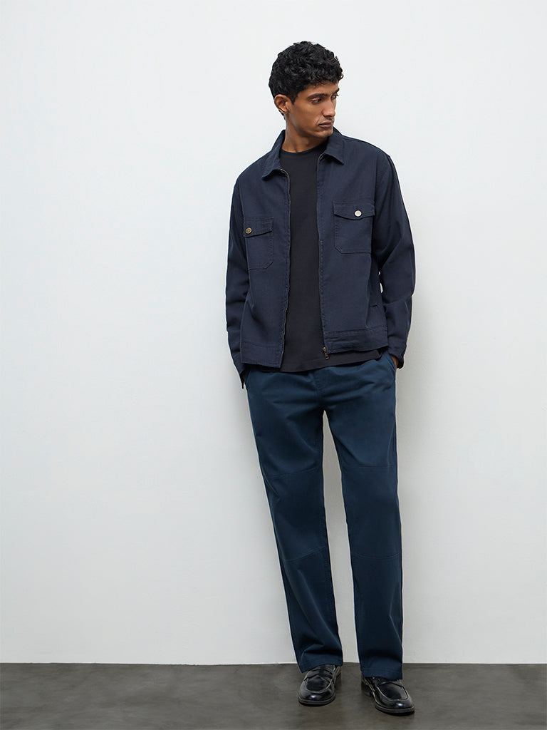 WES Casuals Navy Relaxed-Fit Mid-Rise Cotton Pants