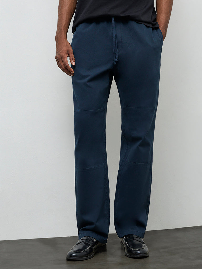 WES Casuals Navy Relaxed-Fit Mid-Rise Cotton Pants
