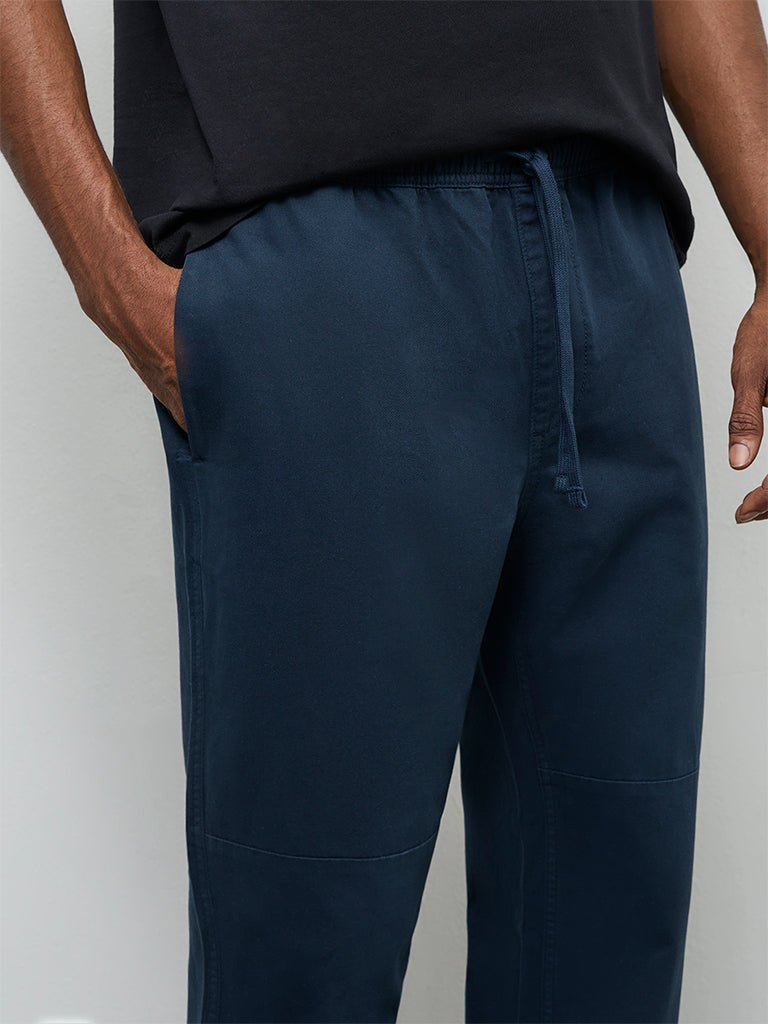 WES Casuals Navy Relaxed-Fit Mid-Rise Cotton Pants