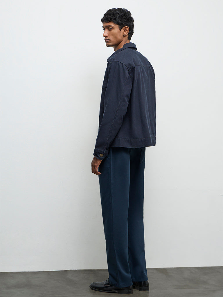 WES Casuals Navy Relaxed-Fit Mid-Rise Cotton Pants