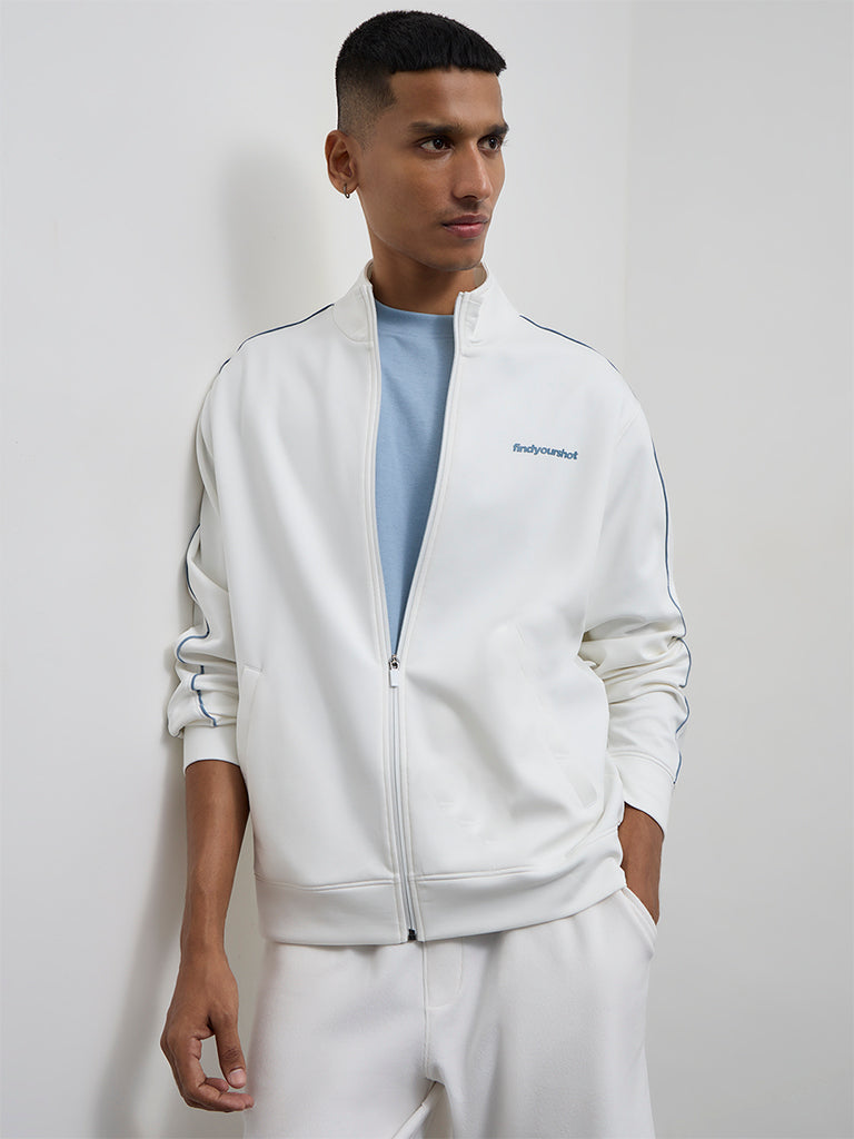 Nuoflexx White Text Printed Relaxed-Fit Jacket