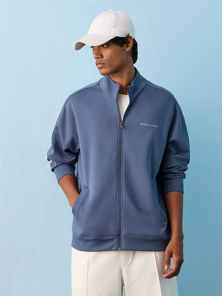 Nuoflexx Dusty Blue Text-Detail Relaxed-Fit Jacket