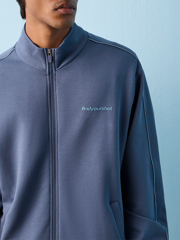 Nuoflexx Dusty Blue Text-Detail Relaxed-Fit Jacket