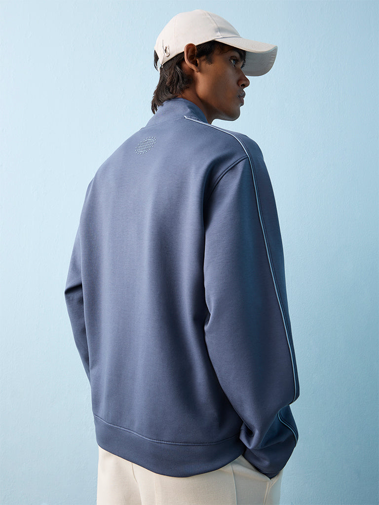Nuoflexx Dusty Blue Text-Detail Relaxed-Fit Jacket