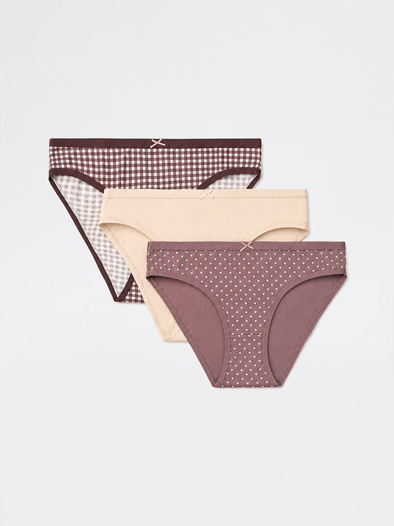 Wunderlove 3-Pack Printed Cotton-Blend Bikini Briefs