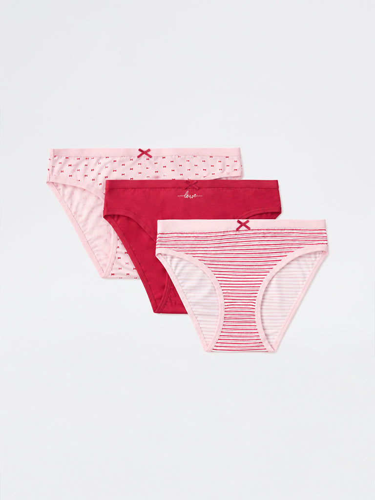 Wunderlove 3-Pack Bow Printed Cotton-Blend Bikini Briefs