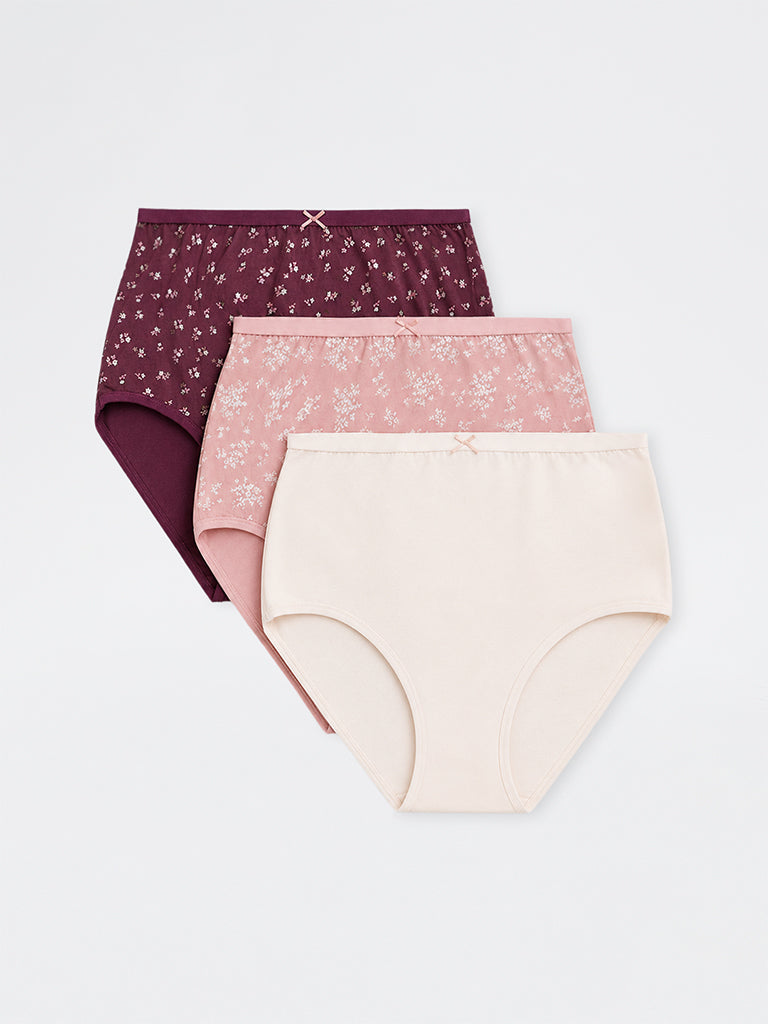 Wunderlove 3-Pack Floral Cotton-Blend Full Briefs