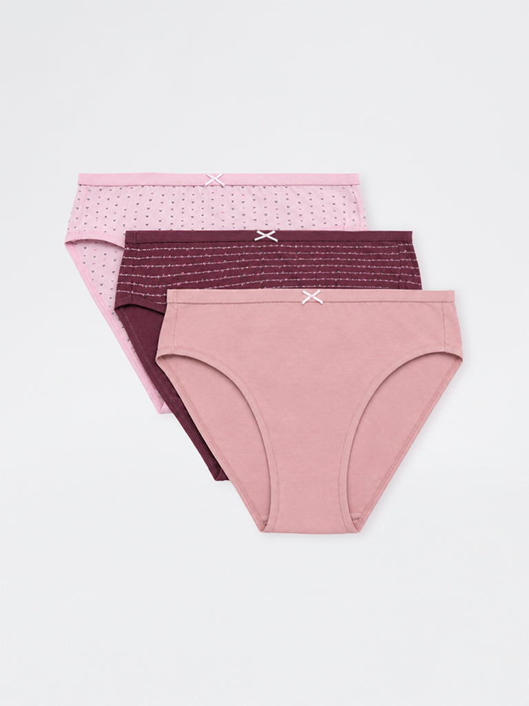 Wunderlove 3-Pack Printed Cotton-Blend Hi-Leg Briefs