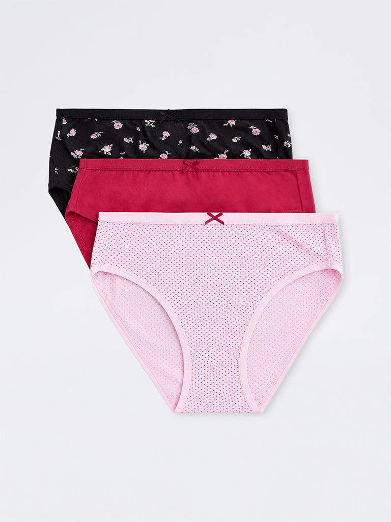 Wunderlove 3-Pack Floral Cotton-Blend Hi-Leg Briefs