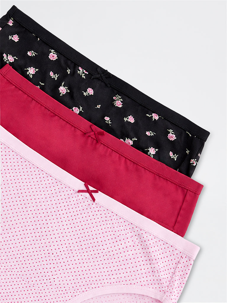 Wunderlove 3-Pack Floral Cotton-Blend Hi-Leg Briefs