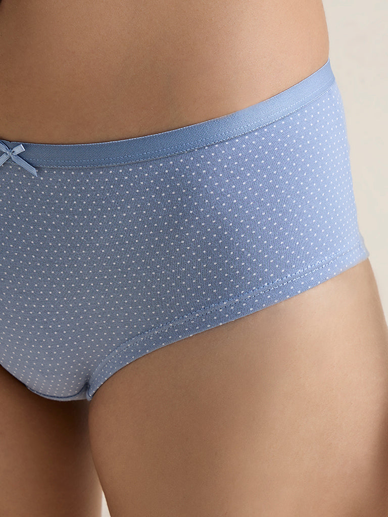 Wunderlove Blue Cotton-Blend Low-Rise Briefs - Pack of 3