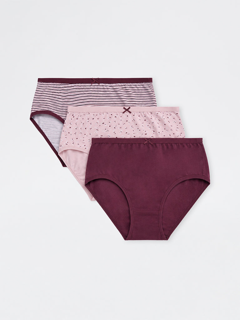 Wunderlove 3-Pack Printed Cotton-Blend Hi-Rise Briefs