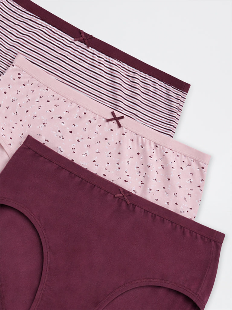 Wunderlove 3-Pack Printed Cotton-Blend Hi-Rise Briefs
